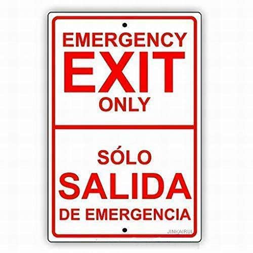 Wall Watch Out for - Tin Sign - Emergency Exit Only English Spanish Dual Language Tin Metal Signs Road Street Sign Outdoor Decor Caution Signs. 12 X 16 Inch