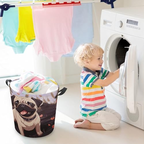 Laundry Hamper Cute Pug Freestanding Laundry Basket Thickened Waterproof Collapsible Clothes Hamper Storage for Clothes Toys Dorm And Family