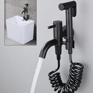 ZLOCYIVHE Bidet Sprayer with Single Cold Water Black Portable Cloth Diaper Washer Shower Sprayer Set Wall Mount Toilet Bidet Attachment Pressure Sprayer,PVC Hose(Stainless Steel Hose)