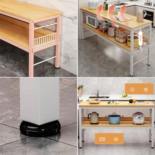 Multifunctional Workbench Kitchen Shelf Home Prep Table Chopping Table Metal Frame Sturdy and Stable Double Deck Workbench Large Storage