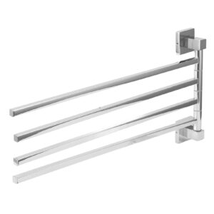 Bathroom Towel Hanger Stainless Steel 180° Rotatable Space Saving Design Bathrobe Holder Wall Mounted Storage (250255 Movable Four Rod - Chrome Plated)