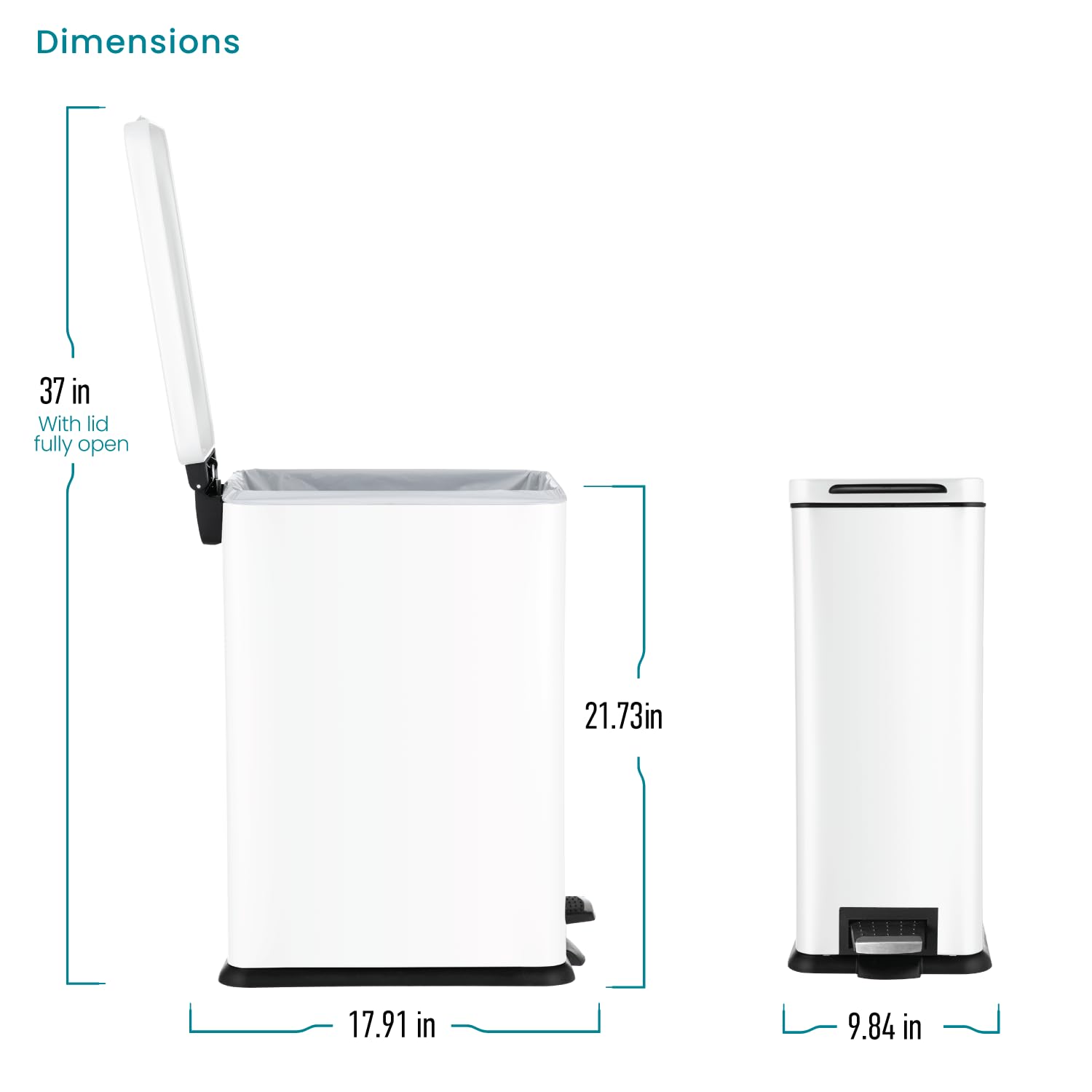 Home Zone Living 8 Gallon Slim Kitchen Trash Can, Stainless Steel, Step Pedal, 30 Liter, White