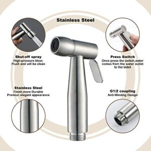 ZLOCYIVHE Handheld Bidet Sprayer Head Stainless Steel Brushed Portable Toilet Bidet Shower Head Bathroom Shower Bidet Tap for Toilet Cleaning, Personal Hygiene, Floor Cleaning,A(B)