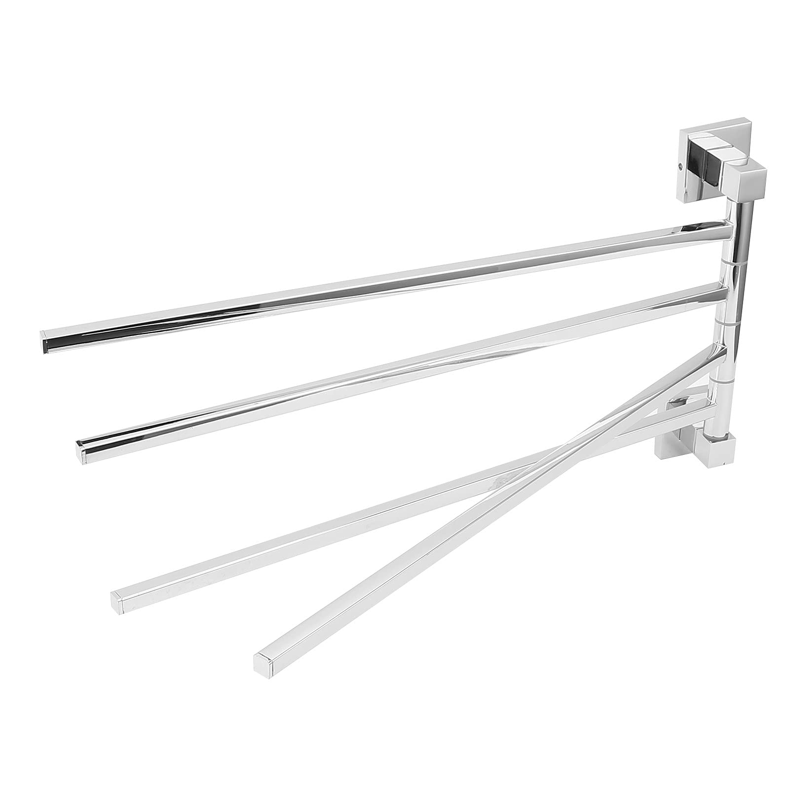 Bathroom Towel Hanger Stainless Steel 180° Rotatable Space Saving Design Bathrobe Holder Wall Mounted Storage (250255 Movable Four Rod - Chrome Plated)