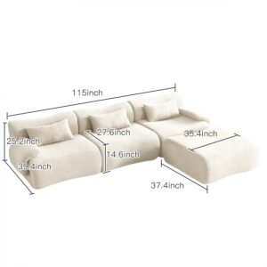 Luoxiao Modular Sectional Sofa L Shaped Sectional Couch Luxury Modern Cloud Couch with Chaise Oversized Bamboo Shaped Sofa Comfy Fluffy Boucle Floor Sofa for Living Room, Beige 3 Seat and Ottoman