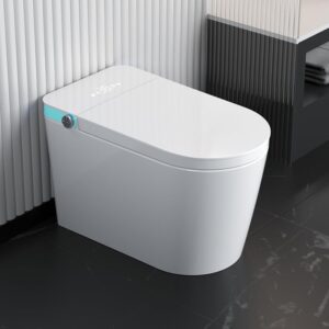 elongated smart toilet with bidet built in, with heated seat，adjustable warm water washing and air drying, foot sensor,remote and voice control one piece toilet bidet for bathrooms