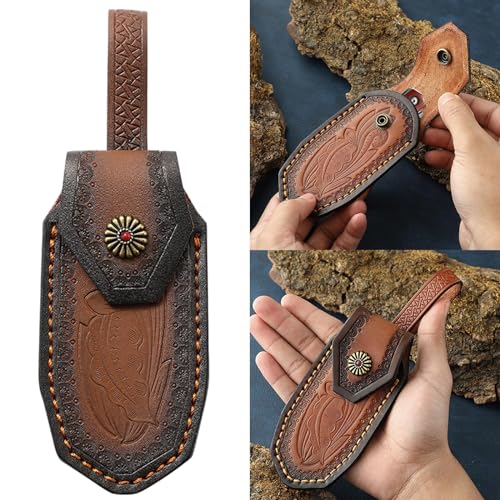 PTILSERY Foldable Knife Storage Case Leather Holsters Belt Foldable Knife Pouches Belt Foldable Knife Holsters Gift for Collector