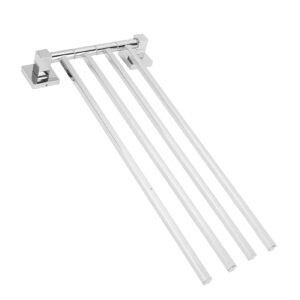 Bathroom Towel Hanger Stainless Steel 180° Rotatable Space Saving Design Bathrobe Holder Wall Mounted Storage (250255 Movable Four Rod - Chrome Plated)