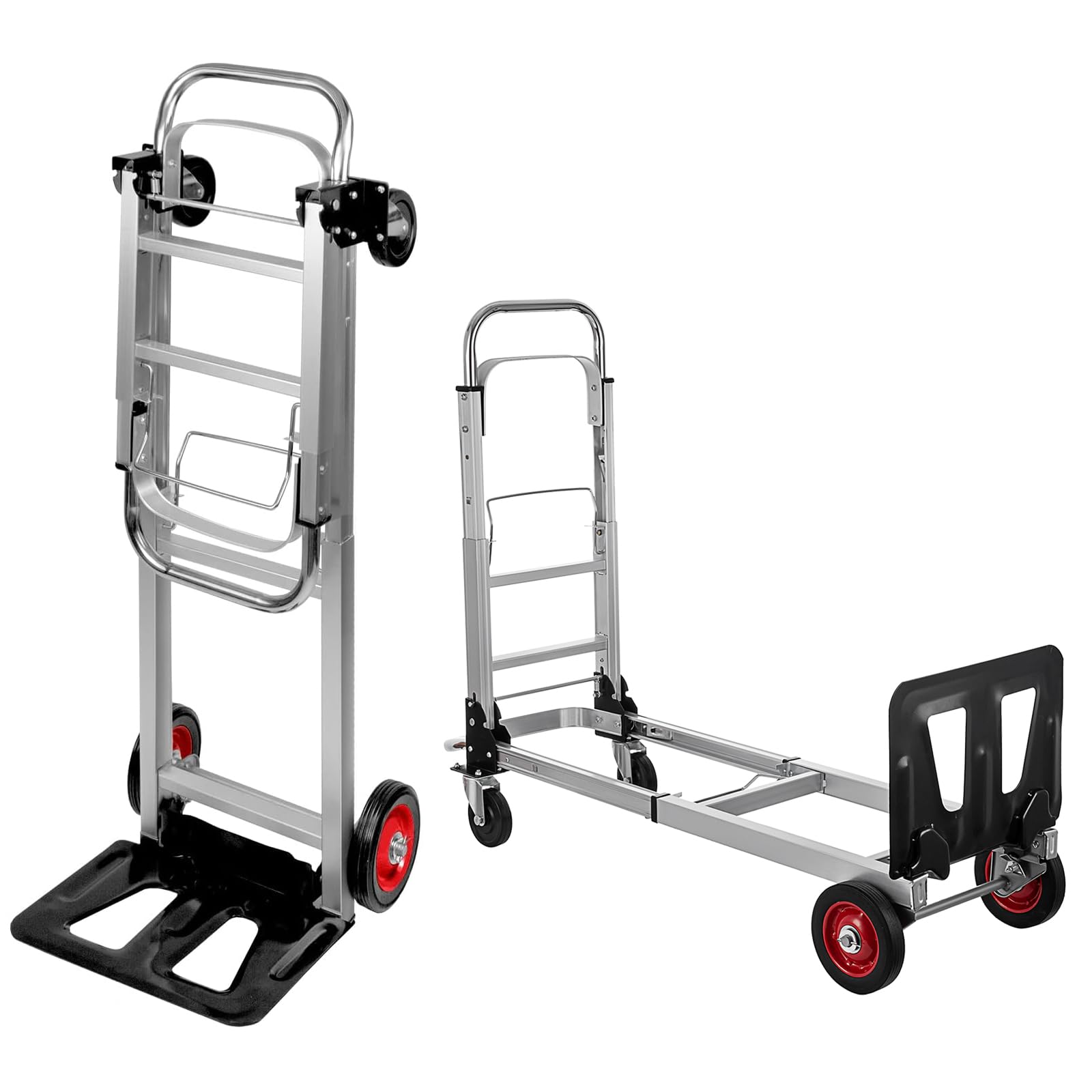 Leomru 2 in 1 Aluminium Hand Truck Dolly 450lbs Capacity, Heavy Duty Convertible Hand Truck W/Pneumatic Wheels, Foldable Dolly Cart Collapsible Dolly for Moving with Retractable Handle