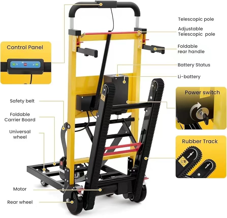 Electric Stair Climbing Dolly, 440lbs Load Capacity, Foldable Electric Stair Climbing Hand Trucks with 6 Wheels, Powered Stair Climber Dolly Cart for Warehouse Logistics Distribution