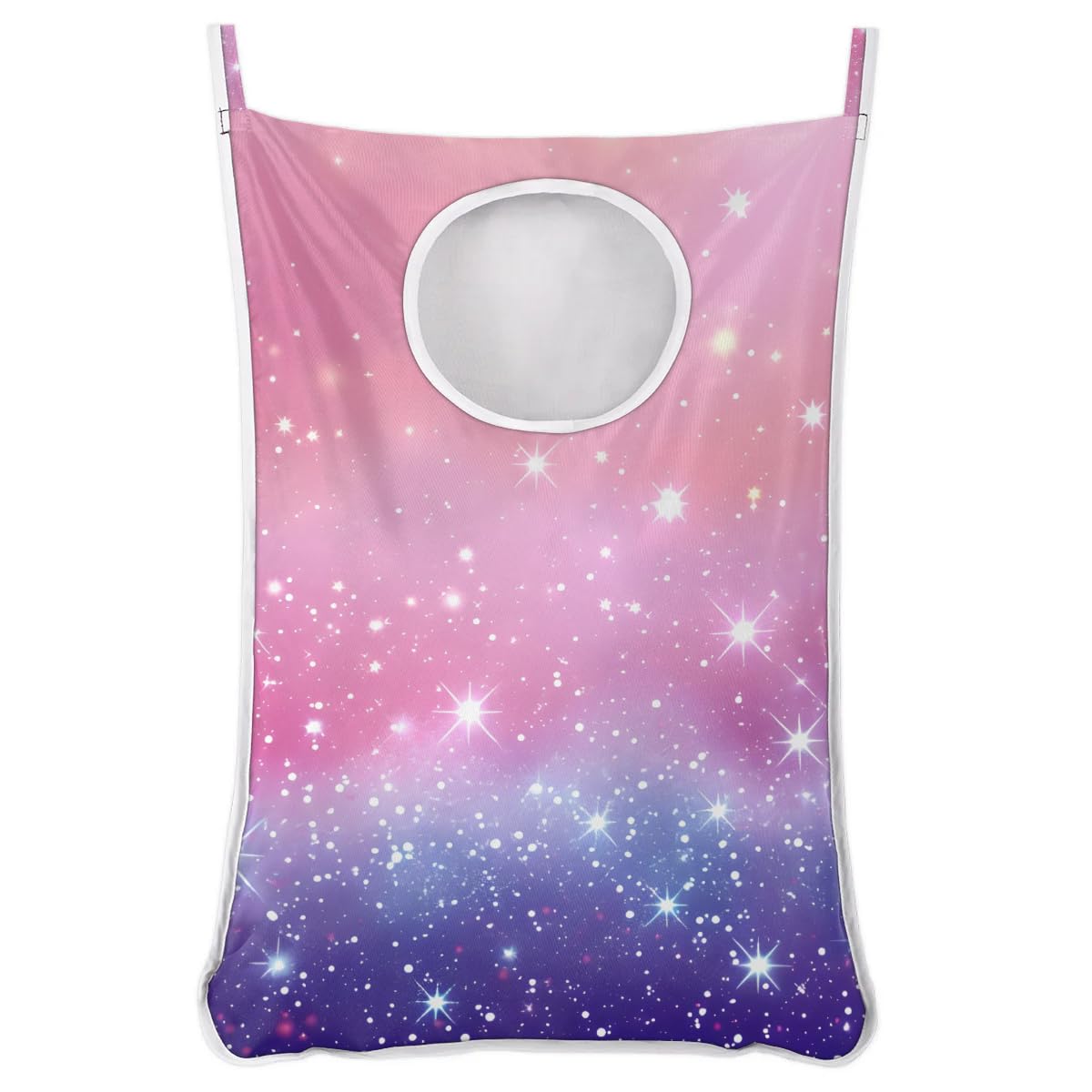 Xosoxruk Pink Purple Glitter Hanging Laundry Hamper Bag, Over the Door Laundry Basket with Hooks, Foldable Wall Hanging Laundry Bag, Hanging Hamper for Laundry Bathroom