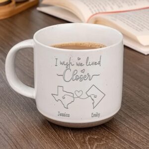 I Wish We Lived Closer Double-Sided Pottery Mug with States - Personalized Long Distance Friendship Mug with Names, Custom Best Friend Moving Away Gifts for Women, Christmas Mug Gifts Sisters, Bestie