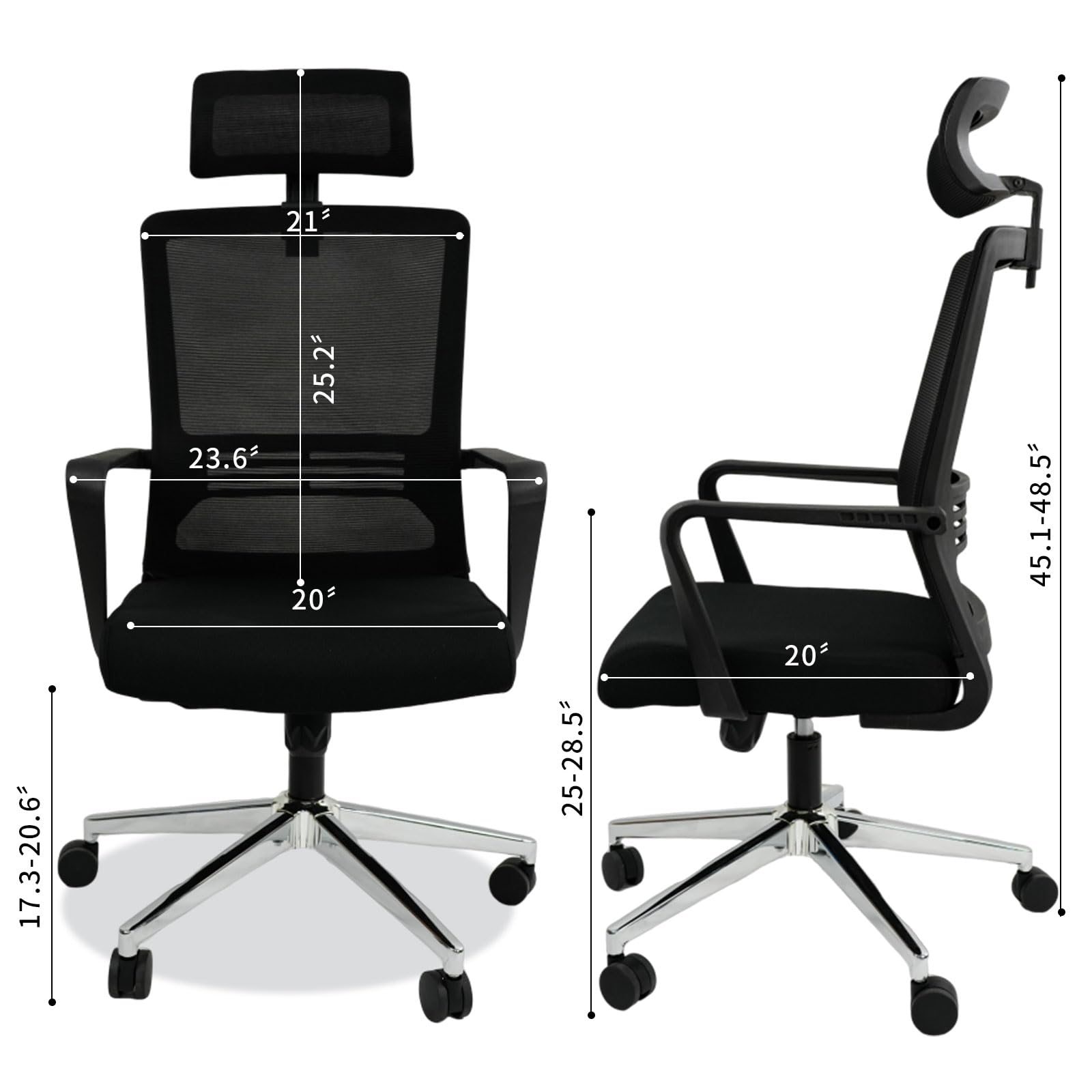 Ergonomic Office Chair,High Back Desk Chair with 3 Gear Tilting Backrest and Adjustable Headrest,400lbs Weight Capacity Integrated Metal Base with Swivel Wheels,Comfort Breathable Mesh Office Chair