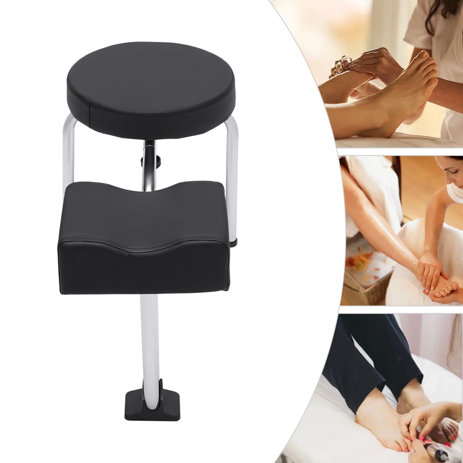 DRIKH Pedicure Foot Rest Stool Chair, Adjustable Leg Rest PVC Pad Pedicure Foot Rest Stand, Compact Manicure Nail Station for Nail Tech Spa Beauty Salon Studio