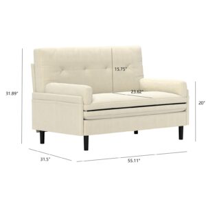 3 in 1 Sleeper Sofa Couch Bed, Convertible Loveseat Futon Sofa with 5 Level Adjustable Backrest, Corduroy Pull Out Couch, Modern Love Seat Pullout Bed for Small Space Living Room, Bedroom, Ivory