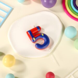 Suspender Trousers Birthday Number Candles, Red Blue Cake Candles Cartoon Cake Topper Candles Cake Decorations for Boys Kids Birthday Party Baby Shower Supplies (Number 5)