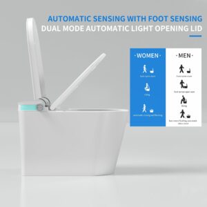 Elongated Smart Toilet with Bidet Built in, with Heated Seat，Adjustable Warm Water Washing and Air Drying, Foot Sensor,Remote and Voice Control One Piece Toilet Bidet for Bathrooms