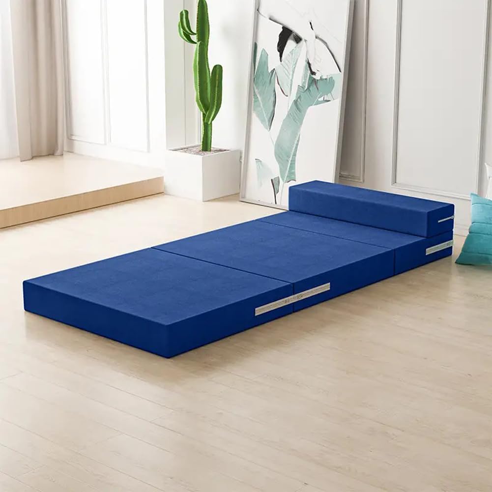 3" Thick Foldable Mattress High Density Foam Floor Guest Bed with Non-Slip Bottom,Single/Twin/Queen/King Size Folding Mattress Portable Travel Camping Mattress (Blue,31"x79"x3")