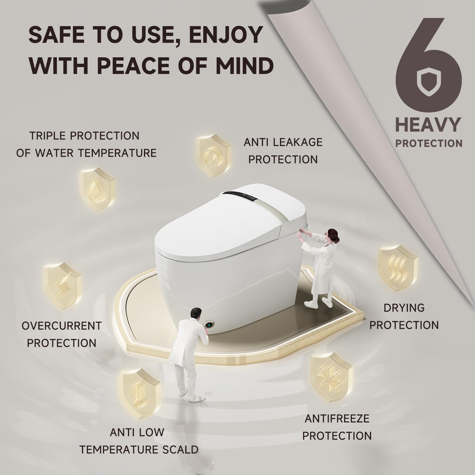 Smart Bidet Toilet with Macerator Pump,Upflush Macerating Toilet System, One Piece Tankless Toilet with Heated Dryer Warm Water, Remote Control, 4 Inlets for Toilet, Laundry, Sink, Shower