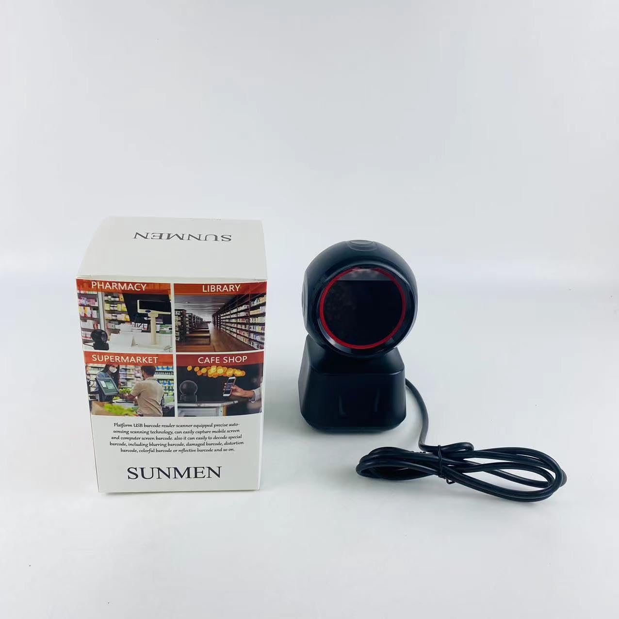 SUNMEN Bar code scanners, Automatic Omnidirectional Desktop Barcode Scanner, Hands-Free USB Wired QR Barcode Reader, 1D 2D Bar Code Image Sensing for Warehouse, Supermarket, Retail Store, Bookstore Pos System