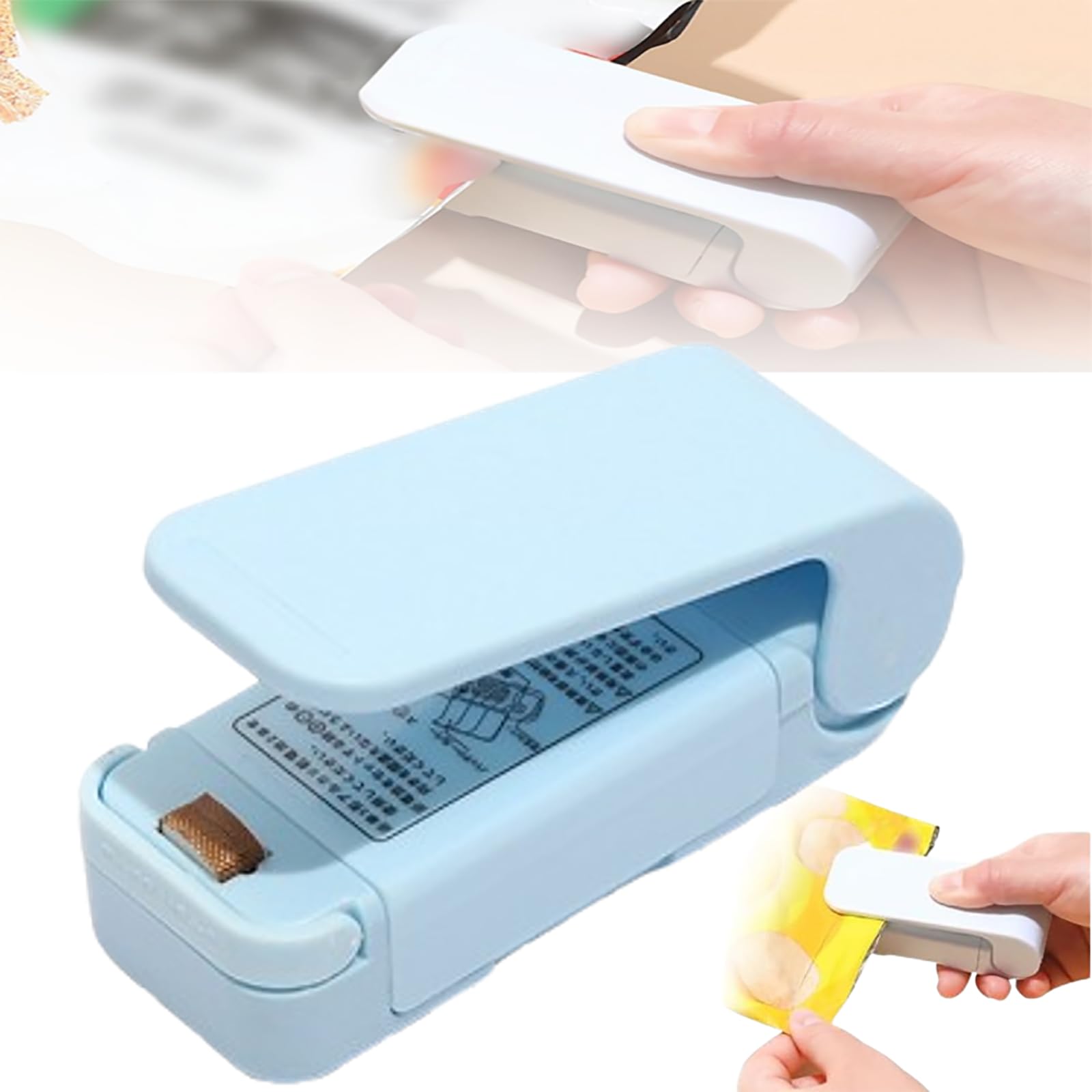 Mini Bag Sealer, 2024 Portable Mini Sealing Machine Handheld Heat Vacuum Sealer and Cutter 2 in 1 Bag Sealer and Cutter Mini Sealing Machine Heat Seal Tool for Plastic Bags Snack Bags (Blue, 1 Pcs)