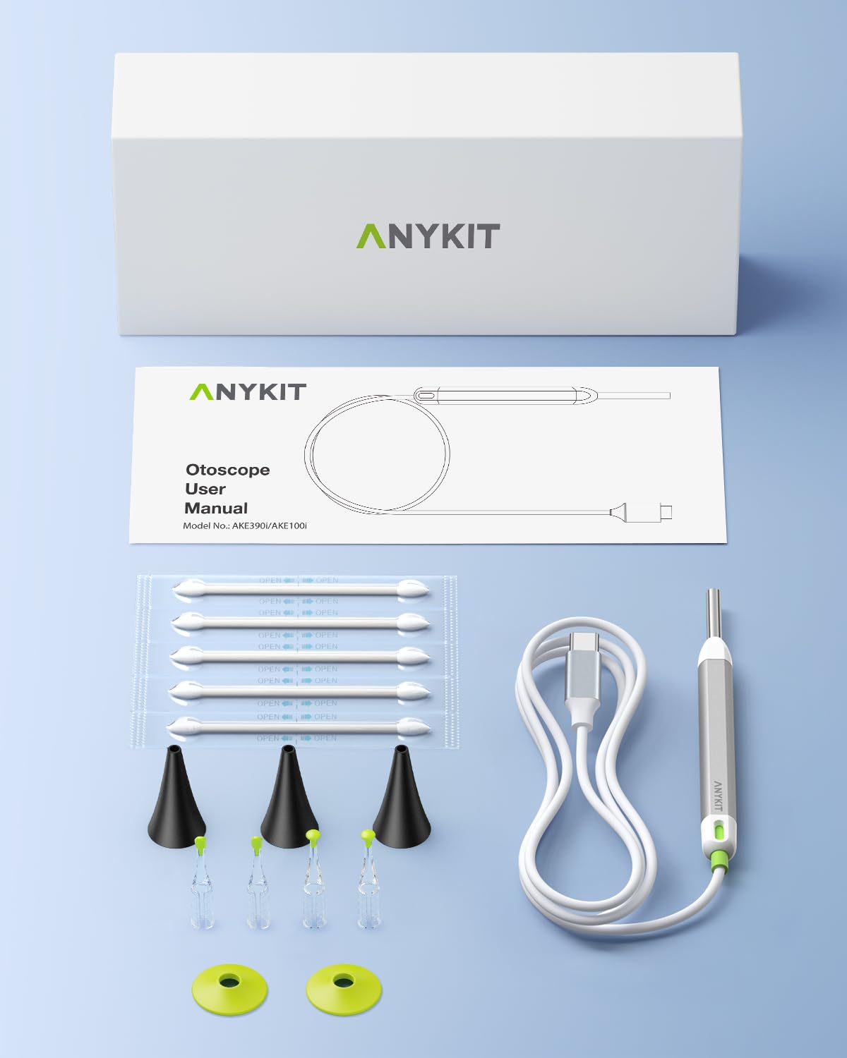 Anykit 3.9 mm Visual Digital Otoscope with 6 LED Lights and Earwax Removal Tool for Adults & Children, Compatible with iPhone & Android