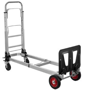 Leomru 2 in 1 Aluminium Hand Truck Dolly 450lbs Capacity, Heavy Duty Convertible Hand Truck W/Pneumatic Wheels, Foldable Dolly Cart Collapsible Dolly for Moving with Retractable Handle