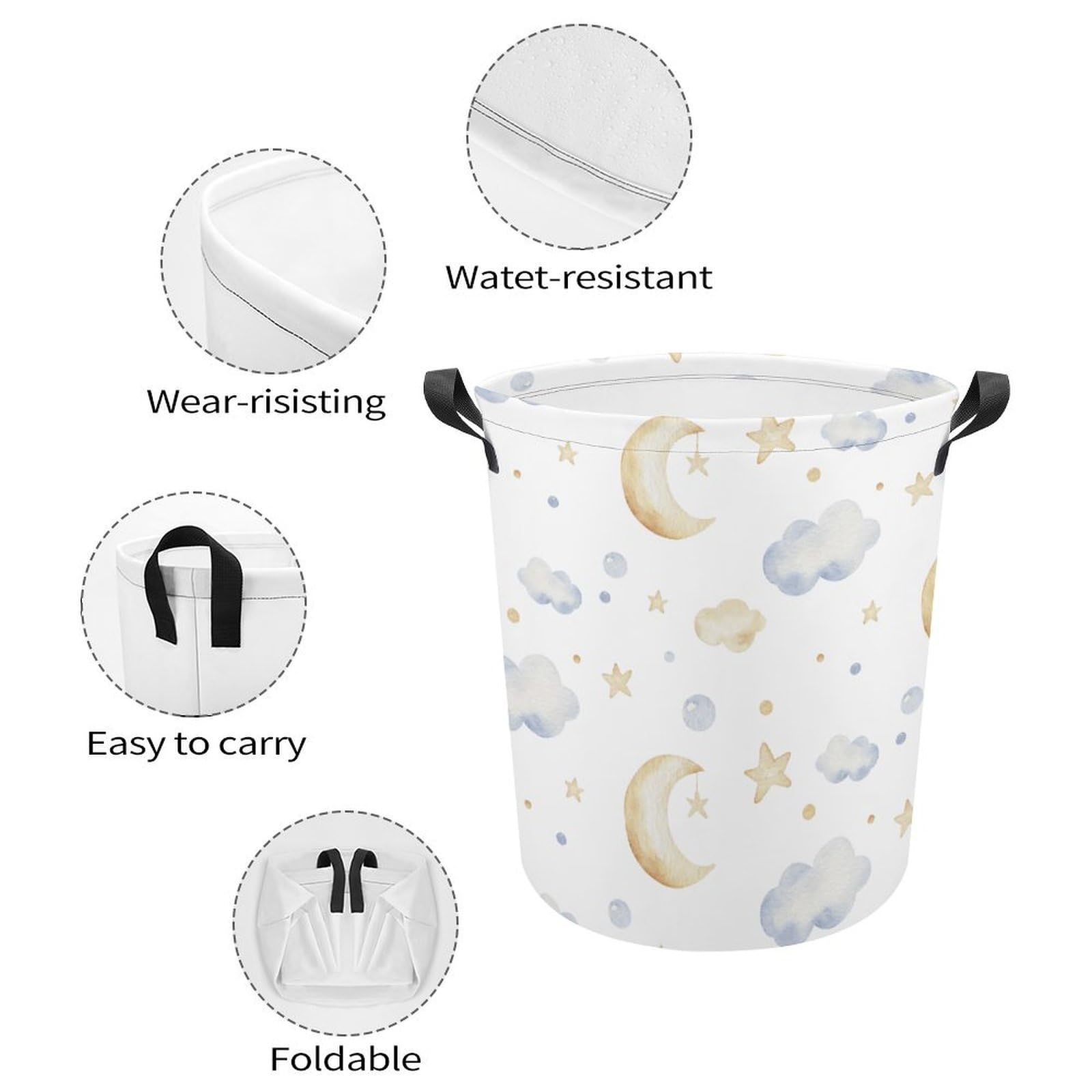 velumair Cartoon Cloud Laundry Hamper Moon Star Hampers for Laundry Clothes Basket Laundry Organizer for Kids Bedroom Bathroom