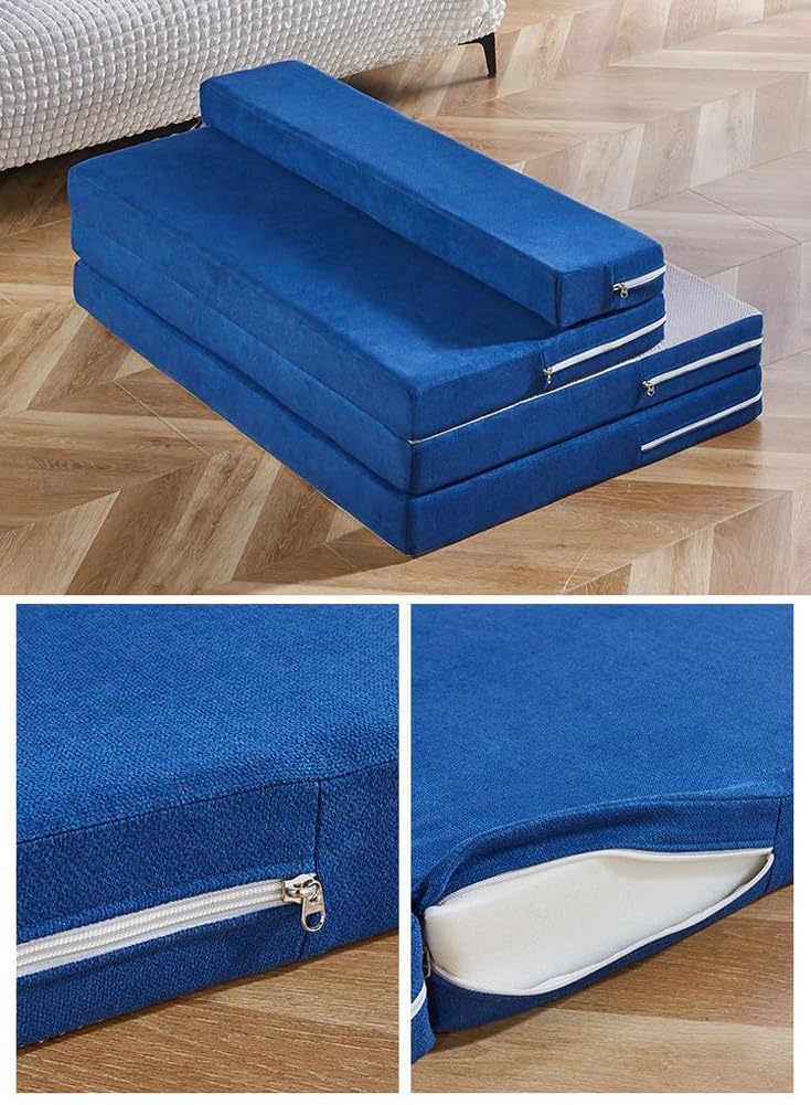 3" Thick Foldable Mattress High Density Foam Floor Guest Bed with Non-Slip Bottom,Single/Twin/Queen/King Size Folding Mattress Portable Travel Camping Mattress (Blue,31"x79"x3")