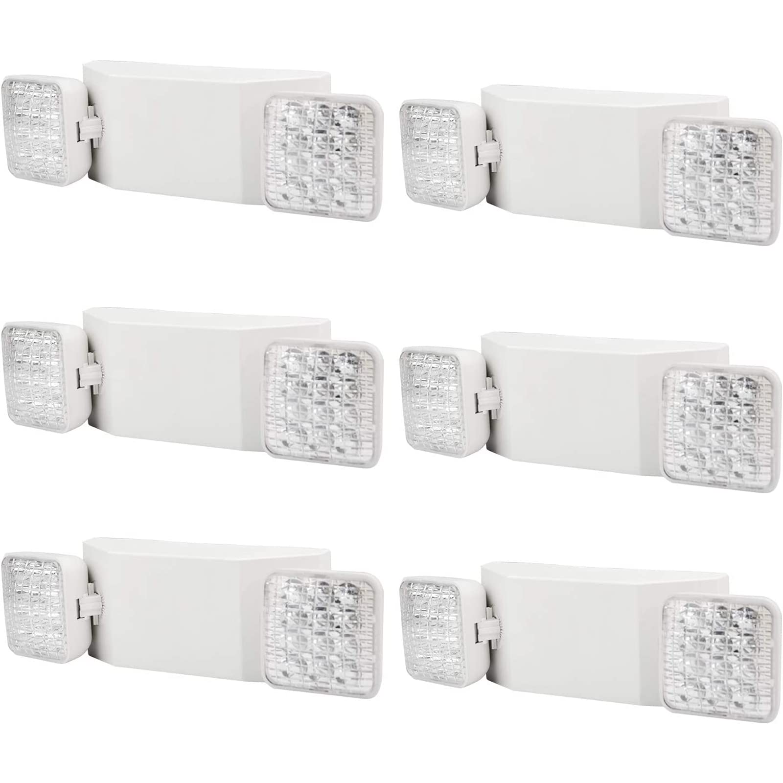 VTYXCTIGJ Commercial Emergency Light, UL Certified, White Emergency Light Fixture with 2 LED Square Heads Adjustable & Backup Batteries Exit Lighting (6 Pack)