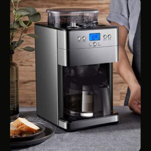 GRCQLWT Coffee Machine, Espresso Machine, Fully Automatic Grinding Beans 1.8L, Drip Filter Coffee Maker Household, Multifunction Can Brew Tea, Silver