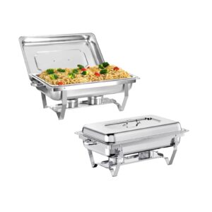 evgtti chafing dish buffet set, 8 qt stainless chafer full size pan, rectangle catering warmer server w/lid for kitchen party banquet dining (2 pack)