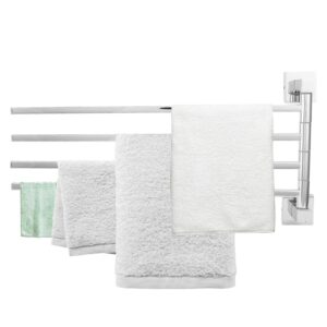 Bathroom Towel Hanger Stainless Steel 180° Rotatable Space Saving Design Bathrobe Holder Wall Mounted Storage (250255 Movable Four Rod - Chrome Plated)