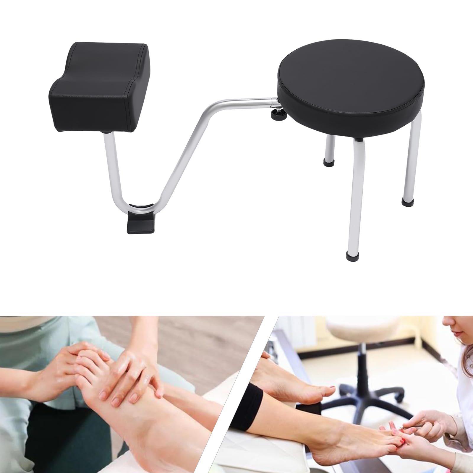 DRIKH Pedicure Foot Rest Stool Chair, Adjustable Leg Rest PVC Pad Pedicure Foot Rest Stand, Compact Manicure Nail Station for Nail Tech Spa Beauty Salon Studio