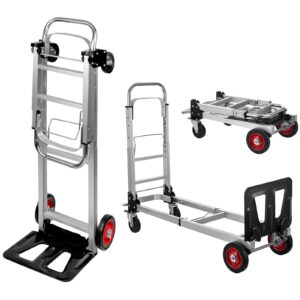 leomru 2 in 1 aluminium hand truck dolly 450lbs capacity, heavy duty convertible hand truck w/pneumatic wheels, foldable dolly cart collapsible dolly for moving with retractable handle