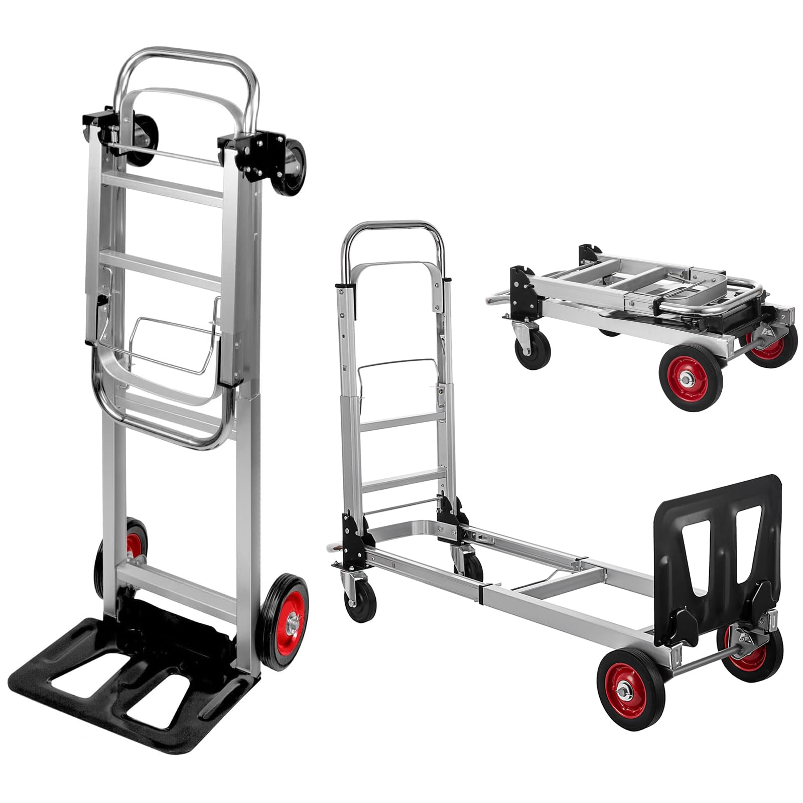 Leomru 2 in 1 Aluminium Hand Truck Dolly 450lbs Capacity, Heavy Duty Convertible Hand Truck W/Pneumatic Wheels, Foldable Dolly Cart Collapsible Dolly for Moving with Retractable Handle