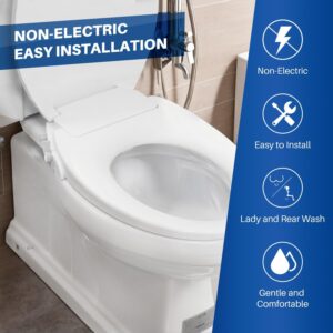 Non-Electric Bidet Toilet Seat, Elongated Swash Dual Nozzle System Seat with Adjustable Ambient Water, Easy Installation, White Bidet Attachment, Fit for Bathroom Toilet.