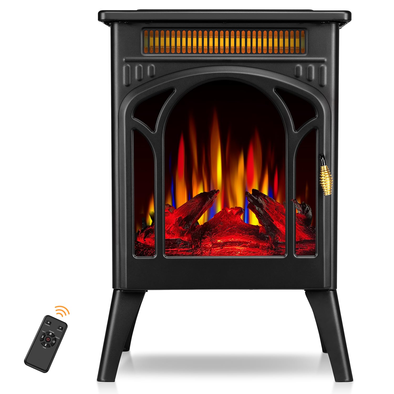 Electric Fireplace Stove, 1500W, Fast Heating, X Infrared Fireplace Heater with Remote Control, 8H Timer, Freestanding Stove with Adjustable 3D Flame Overheat Protection, Indoor Fireplace