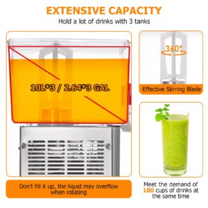 Commercial Beverage Dispenser, 3 Tanks 7.93 Gallon 30L Commercial Juice Dispenser, 10 Liter Per Tank, 320W Stainless Steel Food Grade Ice Tea Drink Dispenser with Thermostat Controller