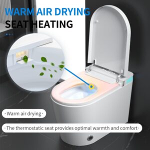 Elongated Smart Toilet with Bidet Built in, with Heated Seat，Adjustable Warm Water Washing and Air Drying, Foot Sensor,Remote and Voice Control One Piece Toilet Bidet for Bathrooms