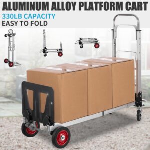 Leomru 2 in 1 Aluminium Hand Truck Dolly 450lbs Capacity, Heavy Duty Convertible Hand Truck W/Pneumatic Wheels, Foldable Dolly Cart Collapsible Dolly for Moving with Retractable Handle