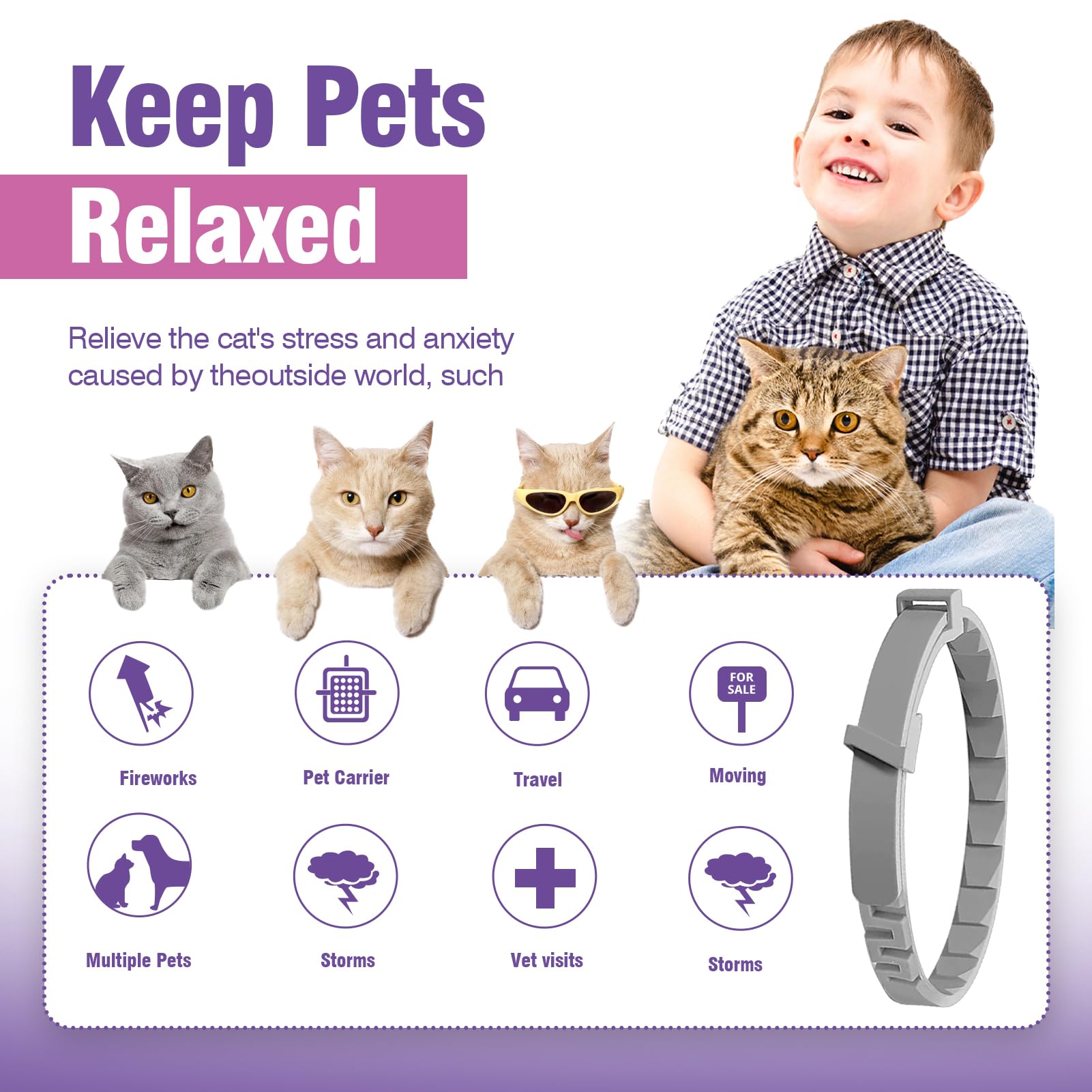 Calming Collar for Cats 4 Pack Calming Cat Collars Adjustable Soother Cats Calming Collars Anxiety Relief Stress Pheromone Collar for Cats Comfort Cat Calm Collars Lasts 30 Days Cats Calming Collar