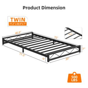 SUNNYFURN 6 Inch Twin Size Metal Bed Frame Heavy Duty Steel Slat Support Metal Platform Bed Frame Sturdy Twin Size Bed Frame No Box Spring Needed Easy Assembly, Noise Free, Suitable for Bedroom Black