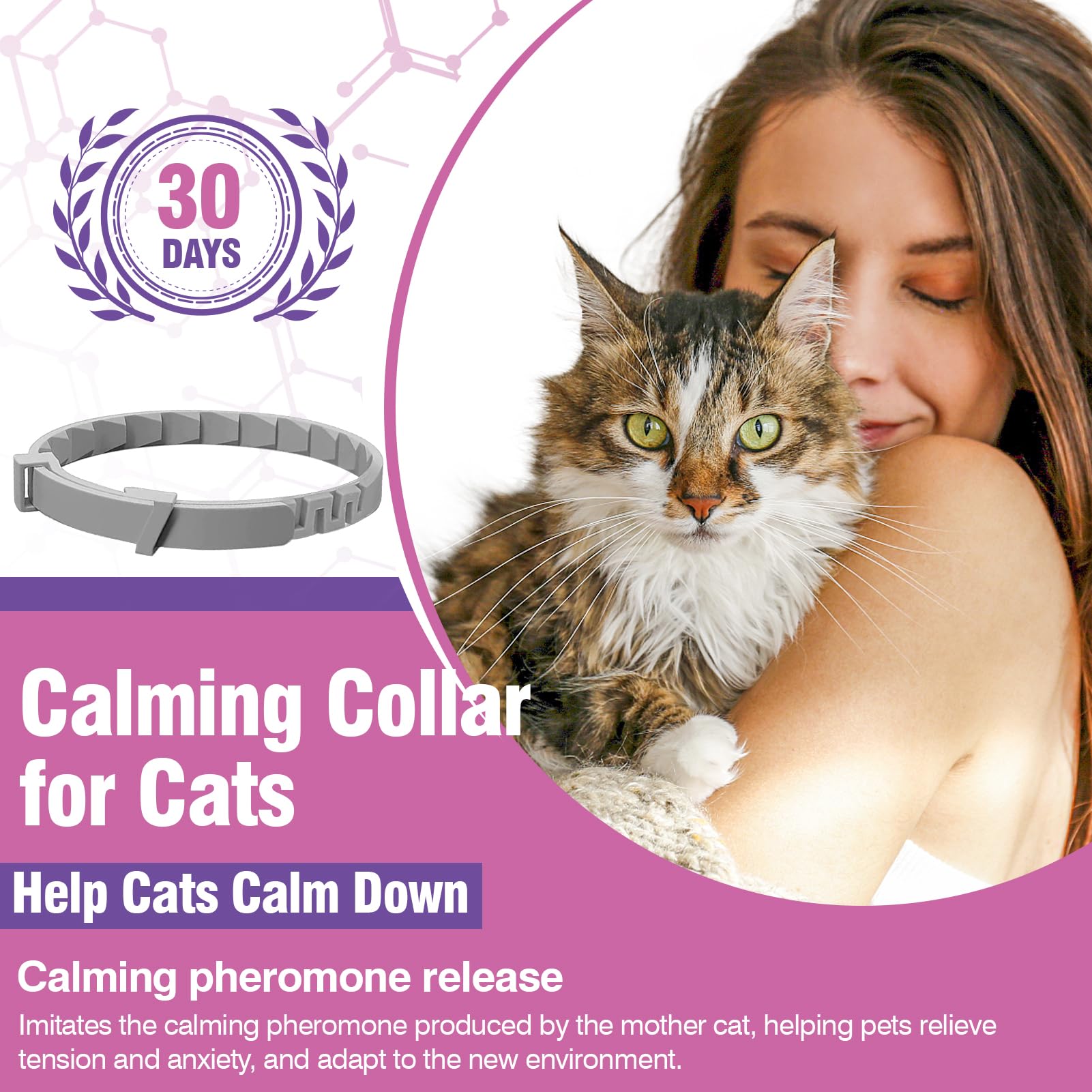 Calming Collar for Cats 4 Pack Calming Cat Collars Adjustable Soother Cats Calming Collars Anxiety Relief Stress Pheromone Collar for Cats Comfort Cat Calm Collars Lasts 30 Days Cats Calming Collar