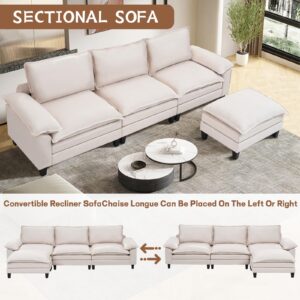 WOTSTA 118" Convertible Sectional Sofa, Cloud Couch Deep Seat Sofa, L Shap Sofa Couch with Ottoman, Modern Sectional Couches for Living Room, Apartment, Studio, Beige