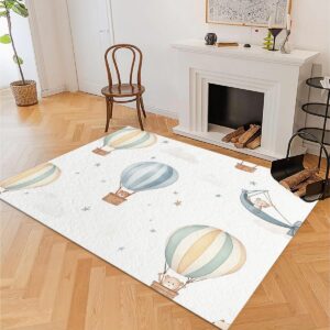 Cartoon Hot Air Balloon Area Rug for Living Room, Bedroom Rugs 7x8 ft White Washable Carpet, Soft Fluffy Rug Non Skid Home Office Decor Large Carpet