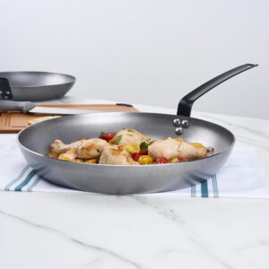 Restaurantware Met Lux 14 Inch Fry Pans, 6 No-Stick Frying Pans - Induction-Ready, Triple-Riveted, Silver Carbon Steel Cooking Skillets, Durable, For Searing, Sauteing, And Browning Food