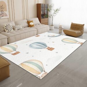 Cartoon Hot Air Balloon Area Rug for Living Room, Bedroom Rugs 7x8 ft White Washable Carpet, Soft Fluffy Rug Non Skid Home Office Decor Large Carpet