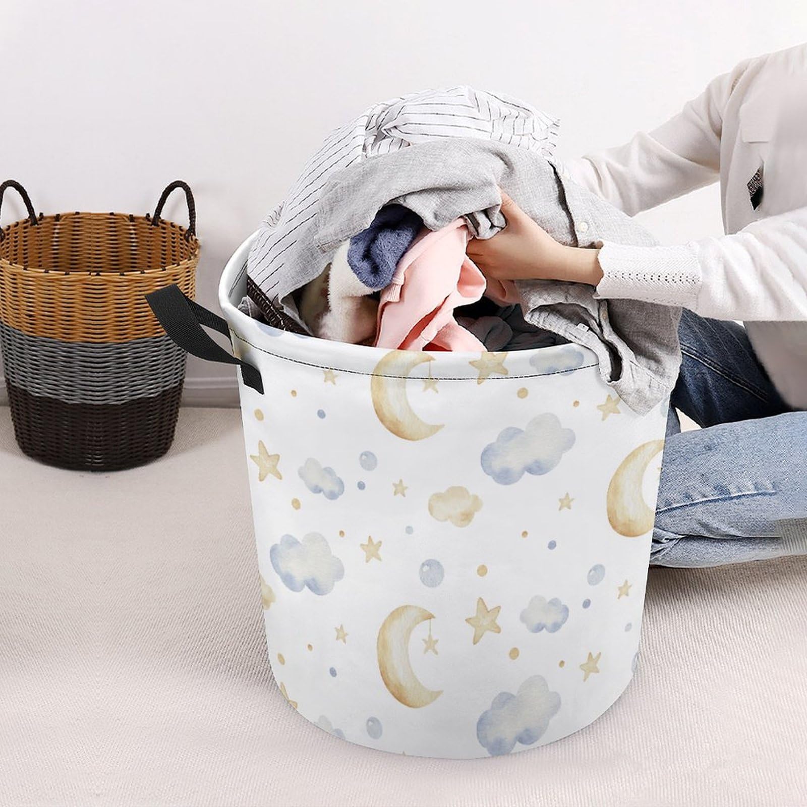 velumair Cartoon Cloud Laundry Hamper Moon Star Hampers for Laundry Clothes Basket Laundry Organizer for Kids Bedroom Bathroom