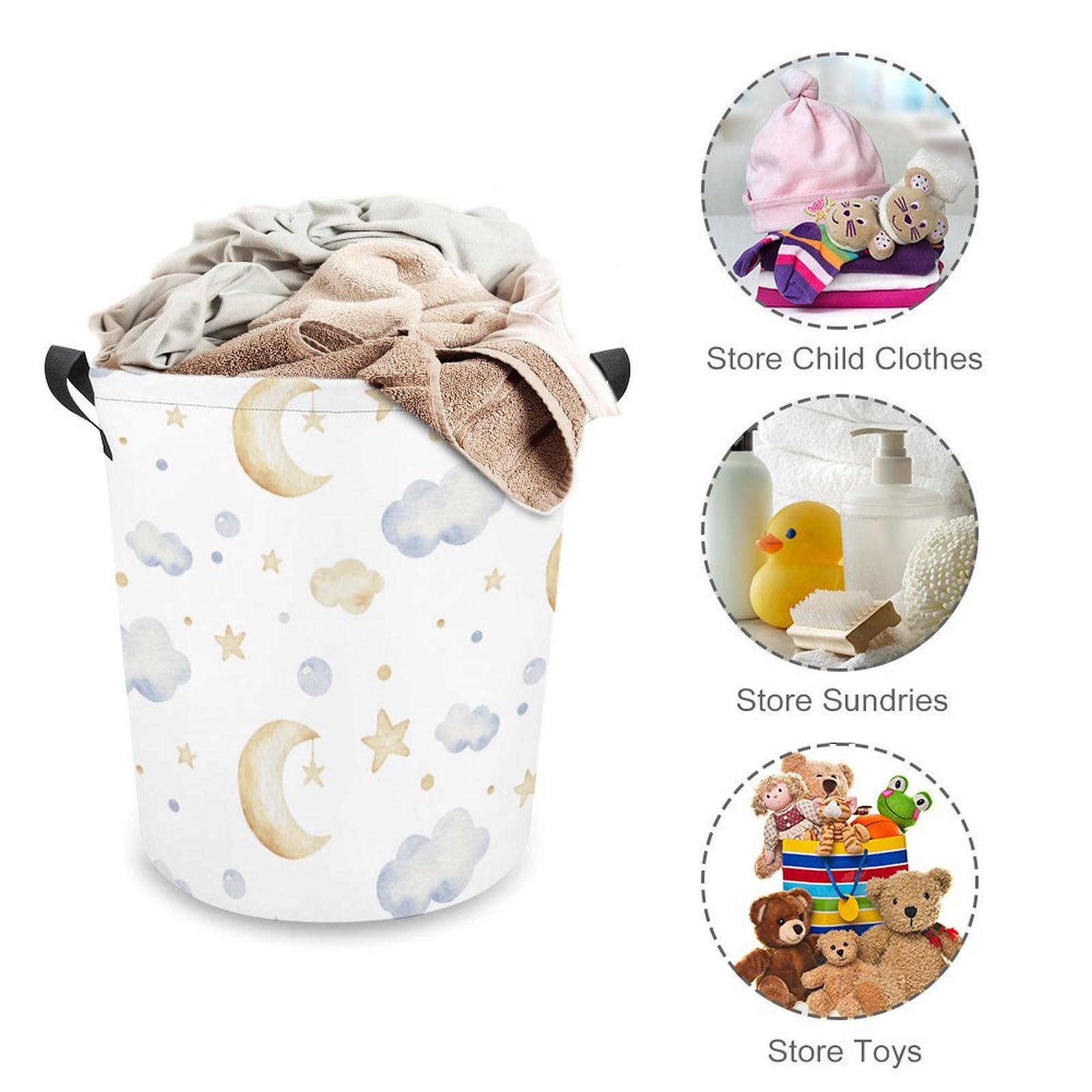 velumair Cartoon Cloud Laundry Hamper Moon Star Hampers for Laundry Clothes Basket Laundry Organizer for Kids Bedroom Bathroom